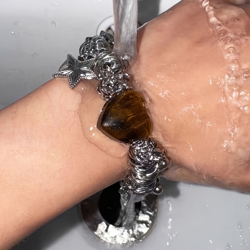 Women's Complex Design High-V Love Tiger Eye Stone Bracelet