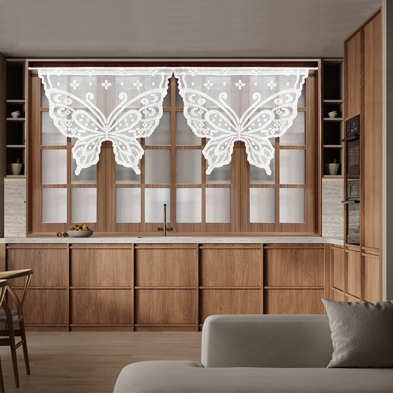 E-shop ./2 Stk. Schleier Schmetterling Kurzvorhänge, 60G Polyester, Stangentasche, Transparente, durchsichtige Fenster Gardinen, Waschbar, Ohne Futter,
