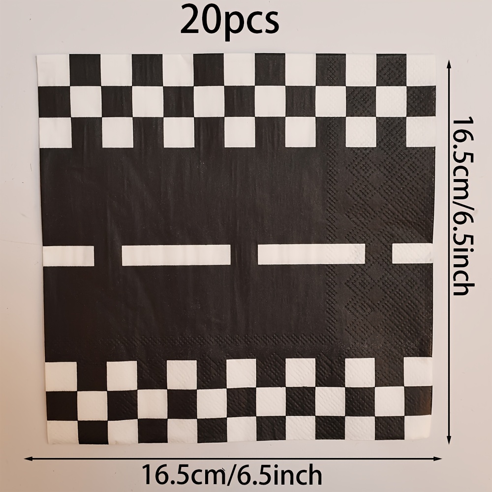 E-shop 20/40/60 Stück Rennwagen-Checkered--Napkins - Einweg-Schwarze-Und-Weiße-Party-Napkins Für Auto-Themed-Geburtstag,
