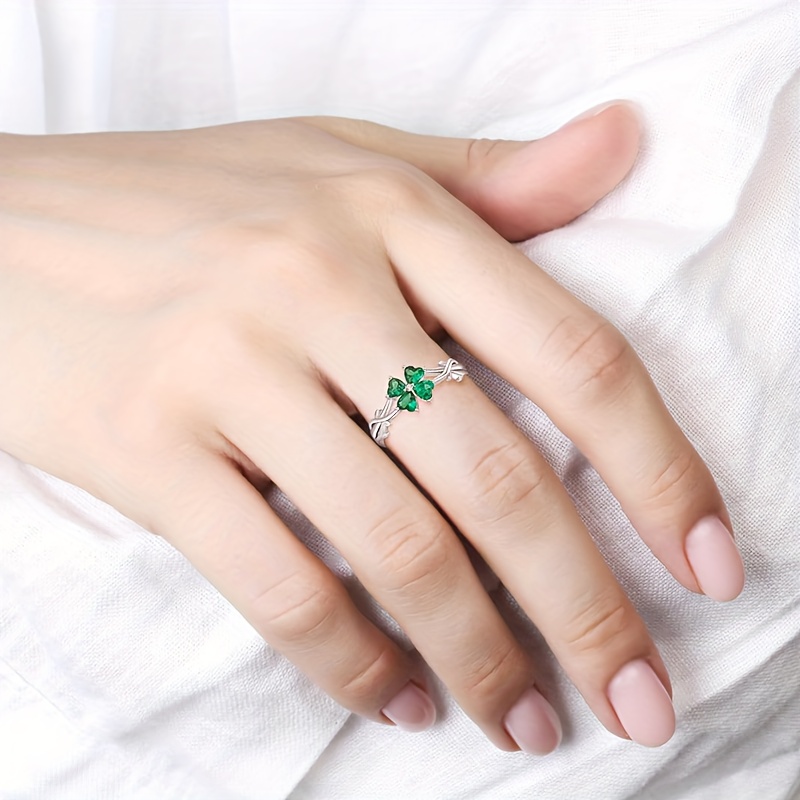 St Patrick's 4 Leaf Clover Adjustable Ring S925 Silver Square Zirconia