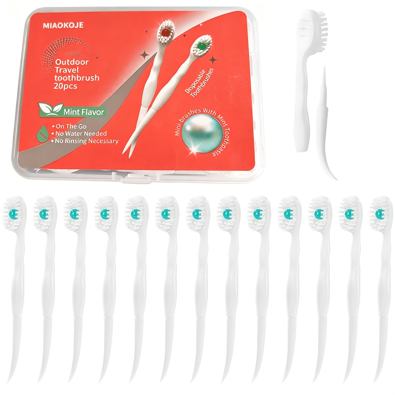 Peach Beads Toothbrush 20pcs/box Mini Brushes-disposable Toothbrushes With Toothpaste And Pick For Work Or Travel Portable Toothbrush