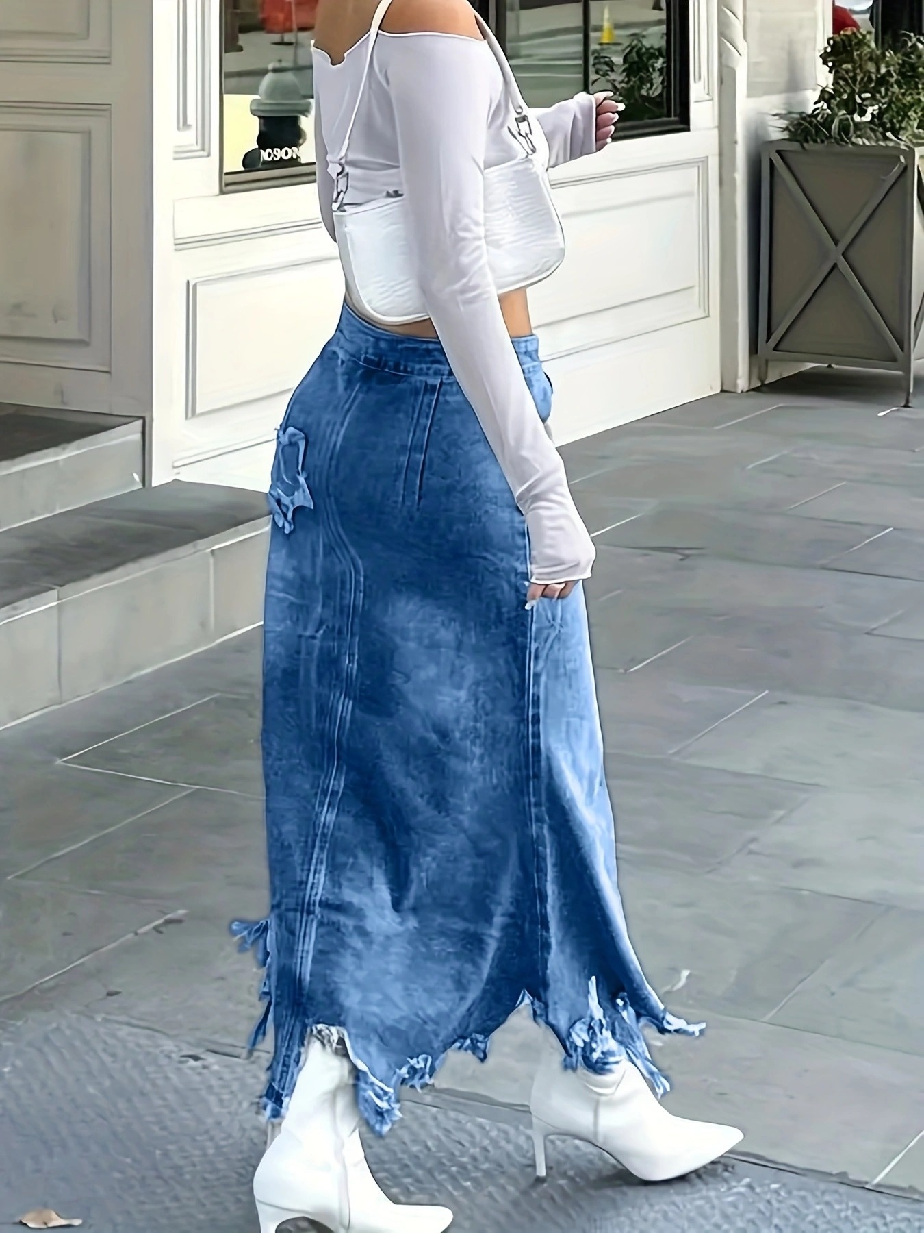 Waist Distressed Denim Skirt Xxl Plus Size Women's High Waisted