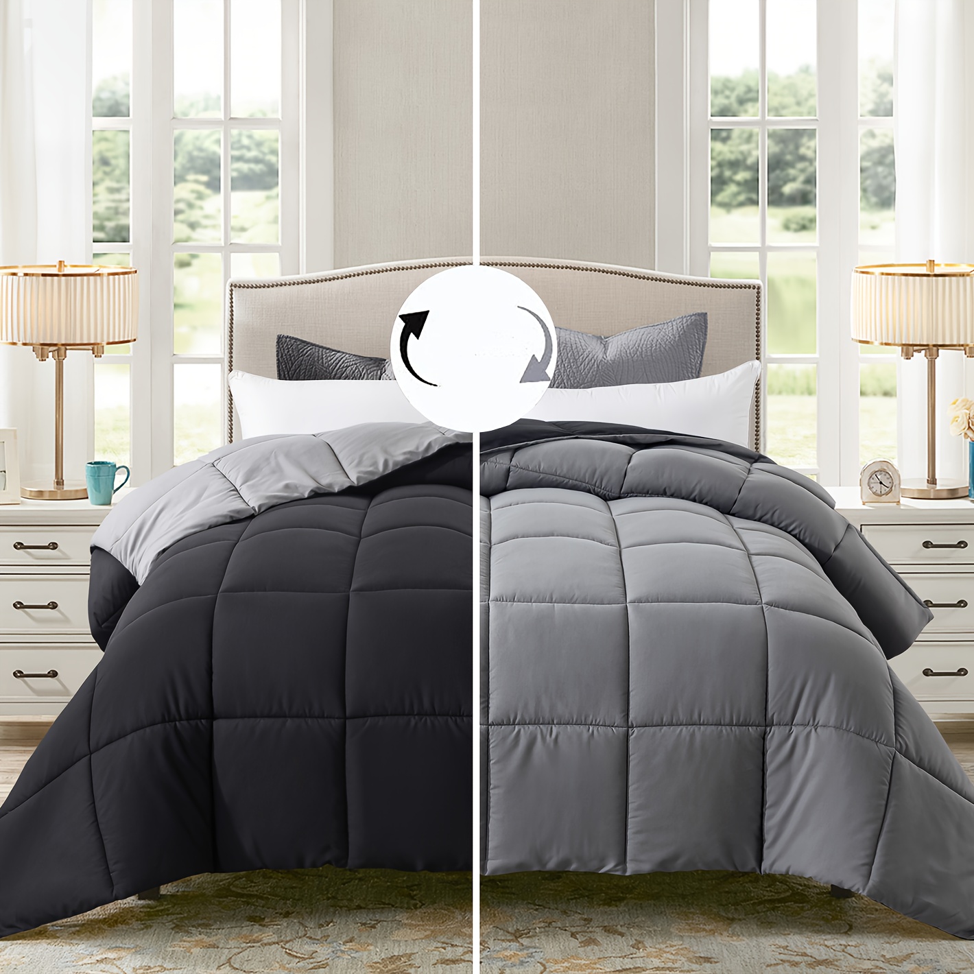 

Oueen ® Reversibledown Alternative Quilted Comforter-corner Duvet Tabs-machine Washable-duvet Insert Or Stand - Lightweightcomforter- Black White -twin Full Queen King 165gsm