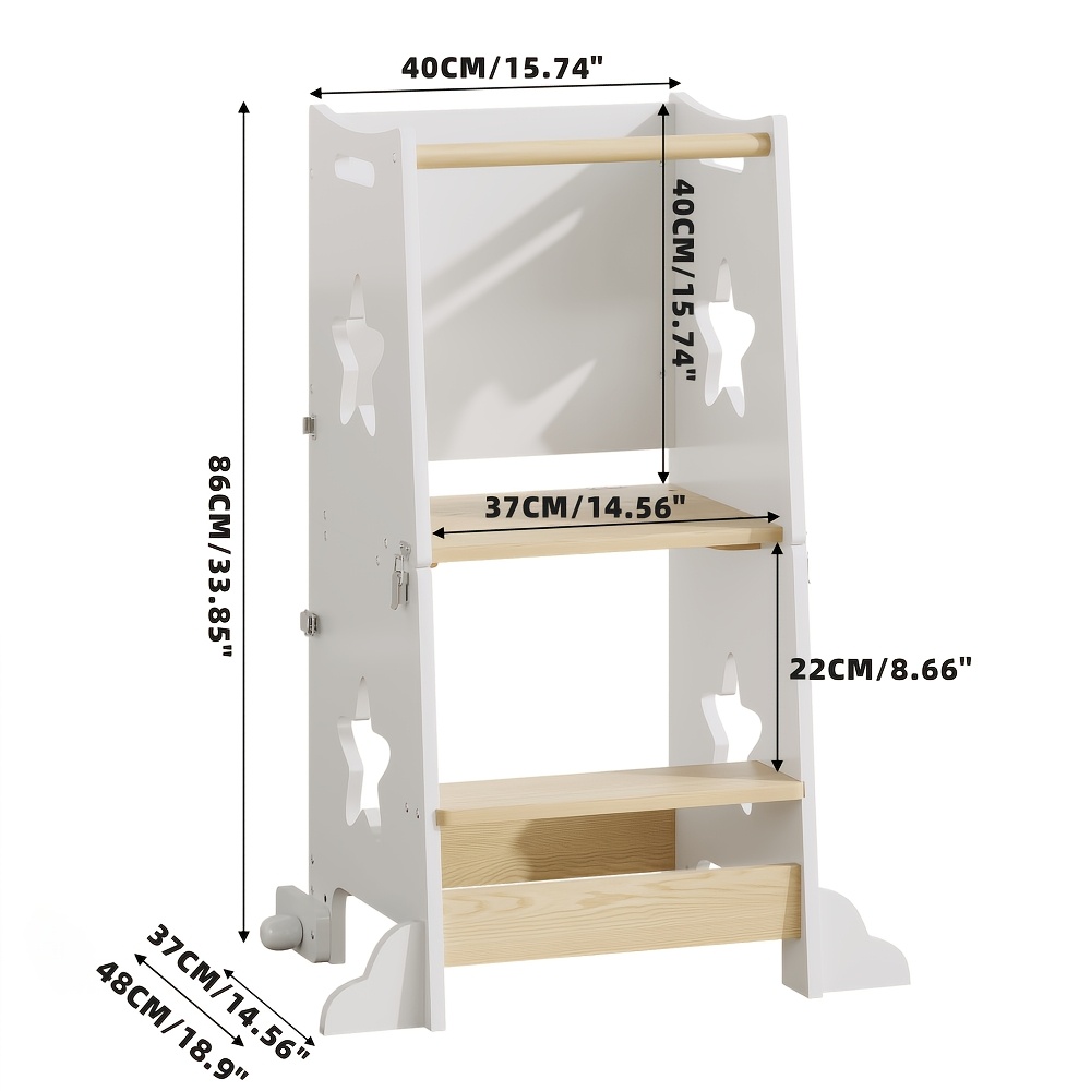 3-In-1 Kitchen Step Stool, Foldable Learning Standing Tower with Blackboard, Wooden Kitchen Stool Helper for Kids, Old Boy Girl Gifts