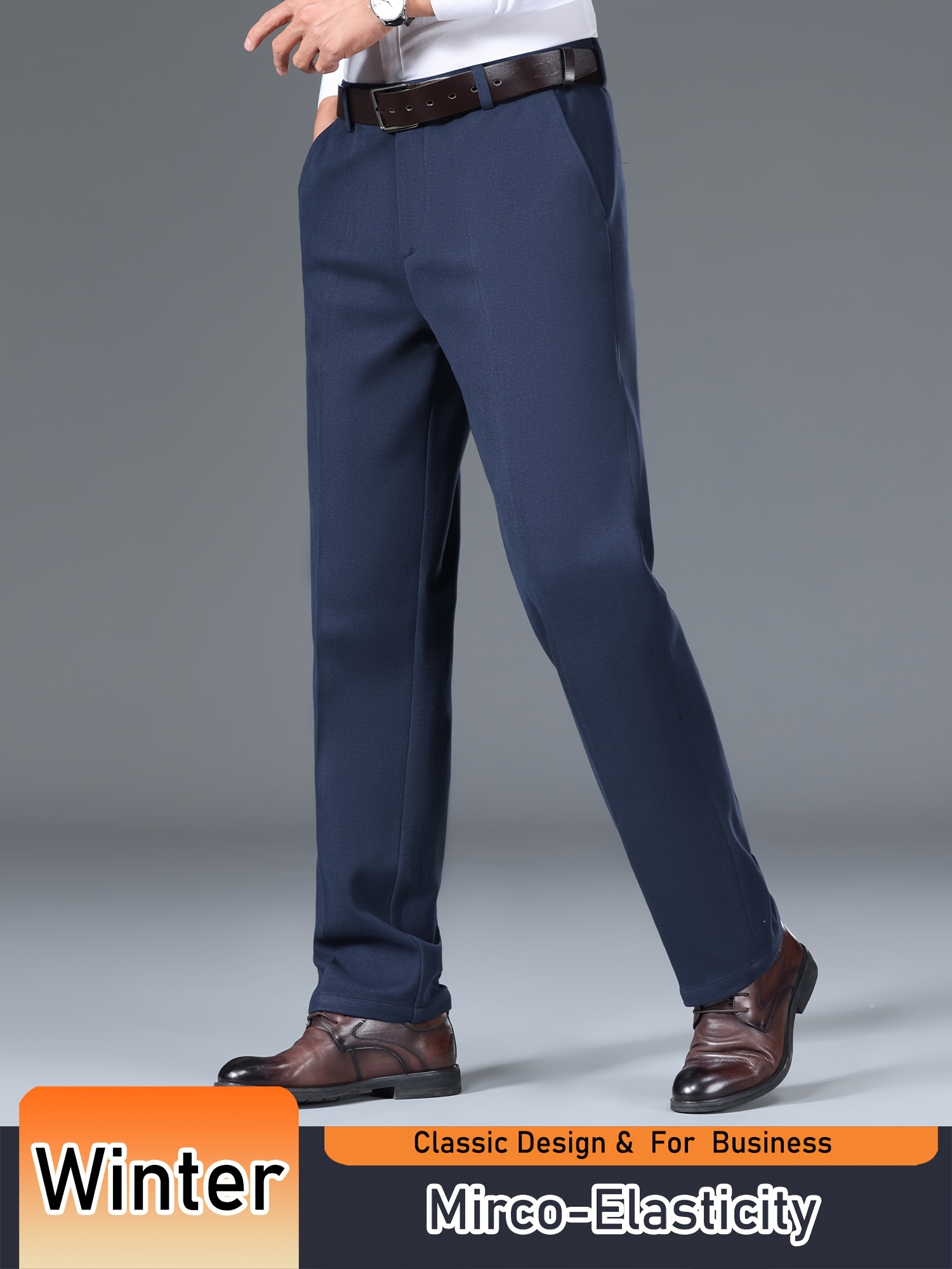 mens winter dress pants Oplxuo Men's Fleece Lined Thermal Pants, Straight Leg Business Casual Work Suit Trousers with Pockets Autumn/Summer Mens Winter Wool Dress Pants
