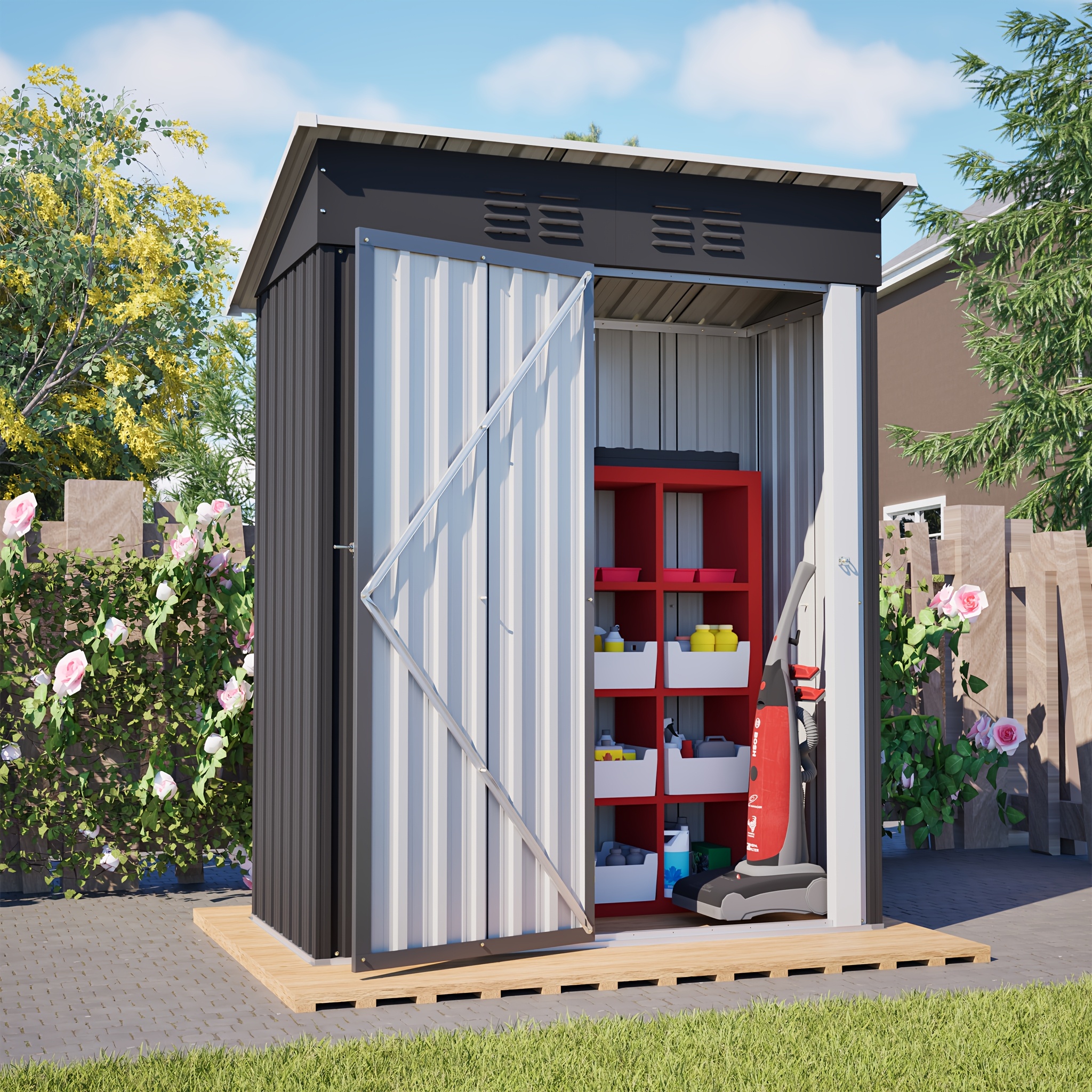 Garden Shed For Outside 152x72.7x182cm, Tool Shed With Lockable Metal Door, Weather-resistant Design For Garden Tools Storage, Temporary & Removable