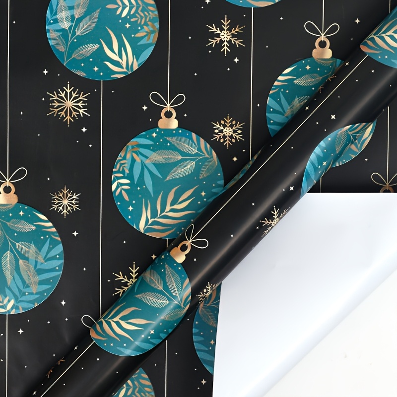 TEMU Rouleau de noël de neige noir et doré premium, papier d'emballage cadeau de nouvel an épais, convient pour les fêtes d'année, les souvenirs,