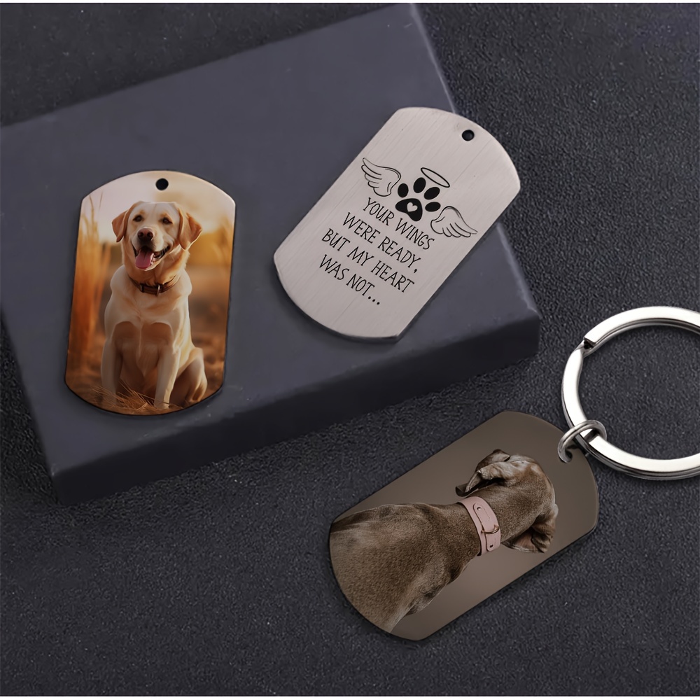 

1pc Custom Stainless Steel Keychain With Pet Photo & Laser Engraved Memorial Design, Personalized Gift For Anniversaries