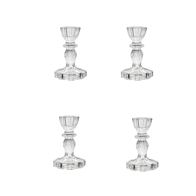 E-shop 4 Stück transparente Glas-Kerzenhalter mit vertikaler Rippenstruktur – Glas-Kerzenhalter für Tischdekoration, Hochzeit, Party, geeignet für