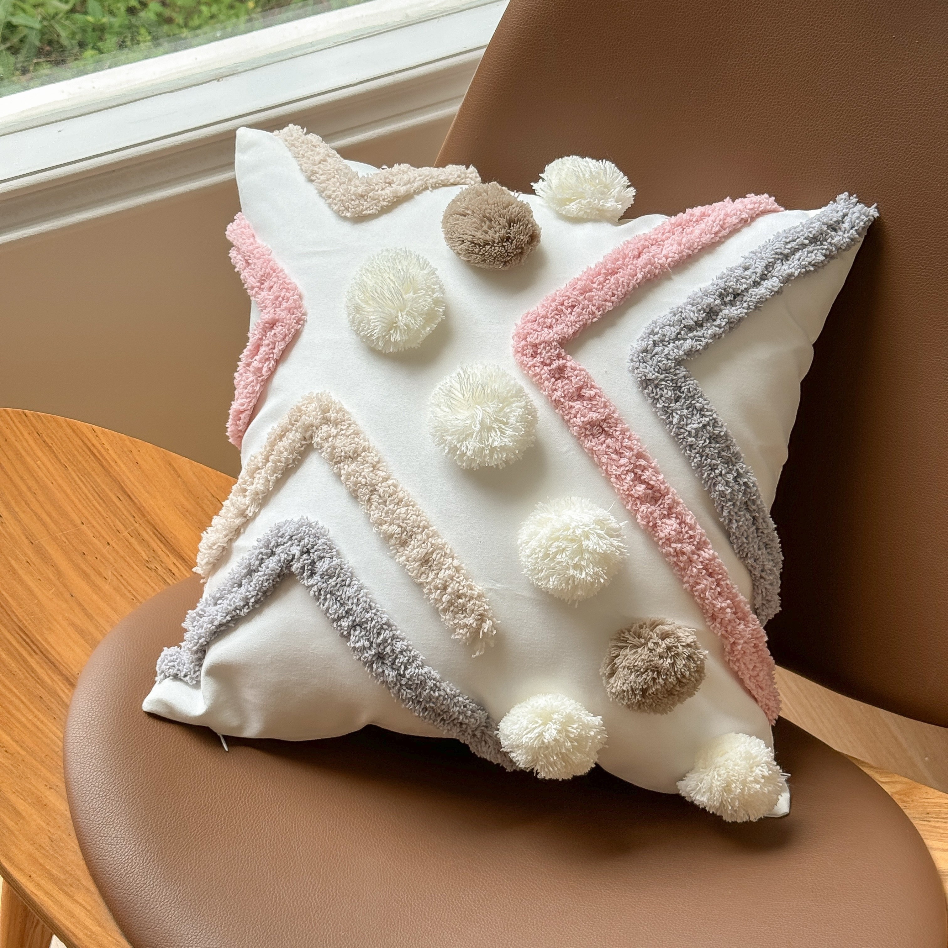TEMU Housse de Coussin en Polyester Style Bohémien 18x18 Pouces avec Fermeture Éclair - Lavable en Machine, Parfaite pour la Décoration de Canapé &