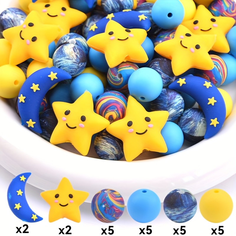 24pcs Of Star And Moon Silicone Bead Set For Handmade Jewelry Making And Decoration