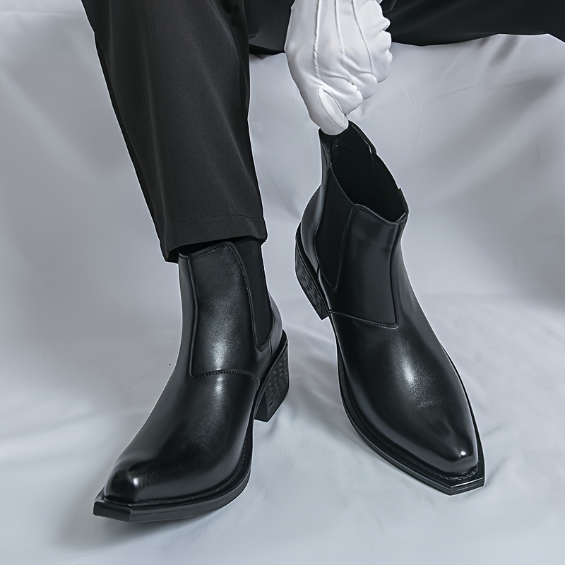 item picture mens classic high heeled chelsea boots with thick soles stylish dress shoes retro pull on party motorcycle boots unisex ankle boots
