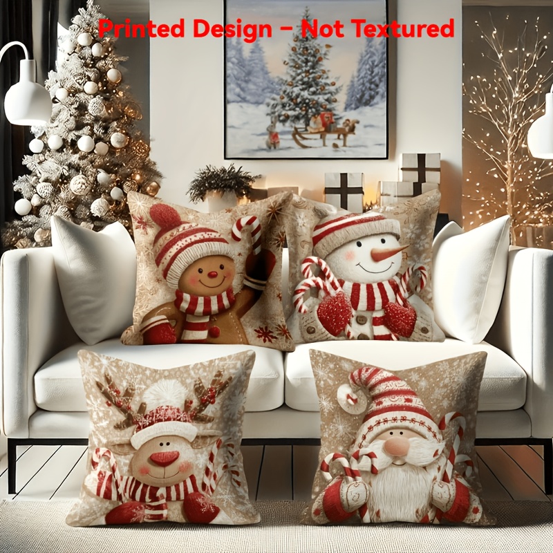 TEMU Ensemble de 4 taies d'oreiller KTKA de Noël avec imprimés, non texturés, représentant le Père Noël, un de neige et un homme d'. Fabriqués en
