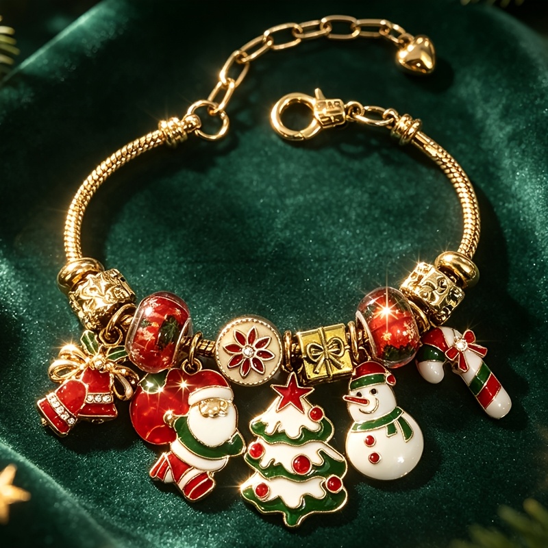 TEMU Bracelet Chaîne à Perles à Faire Soi-Même sur le Thème de Noël - Père Noël/Sapin de Noël/ de Neige/Cloche/ de Noël/Pendentif. Bracelet Chaîne