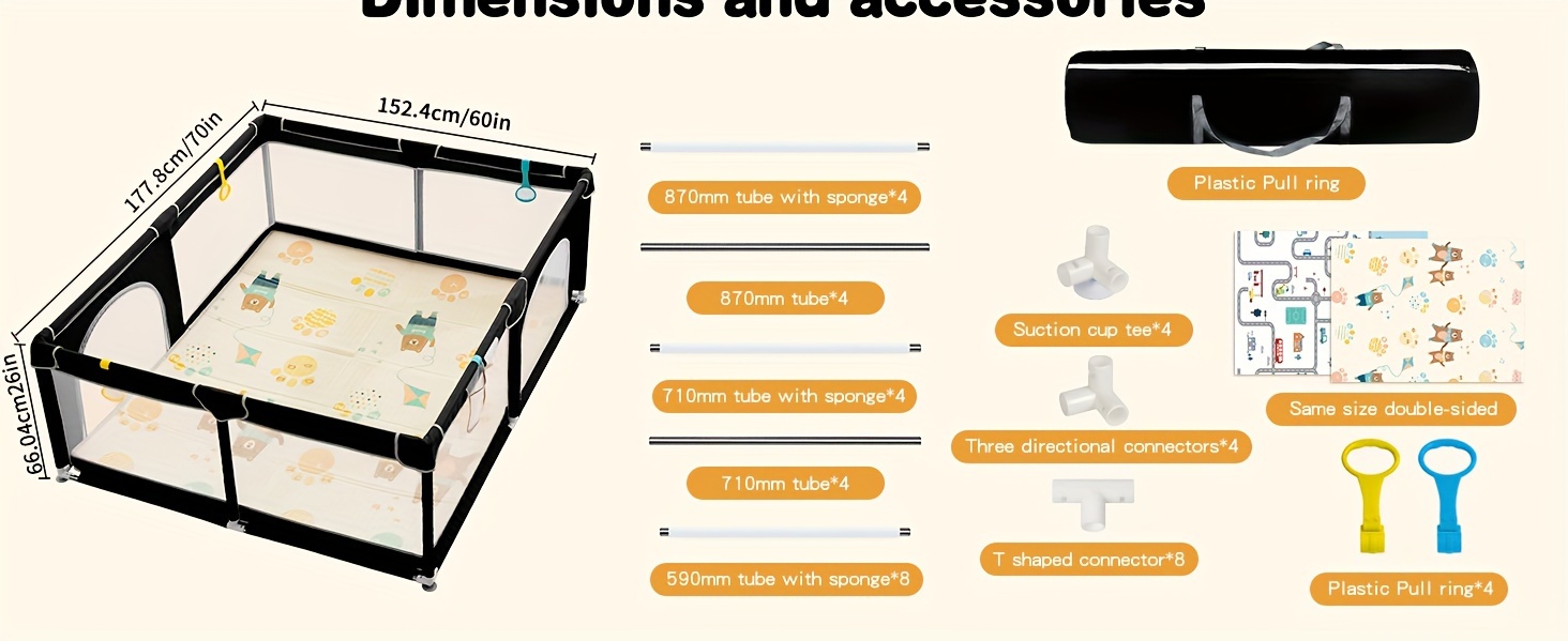 playpen with mat 71 x 59 extra large play yard with mat safety fence indoor     with non slip suction and zipper gate details 4