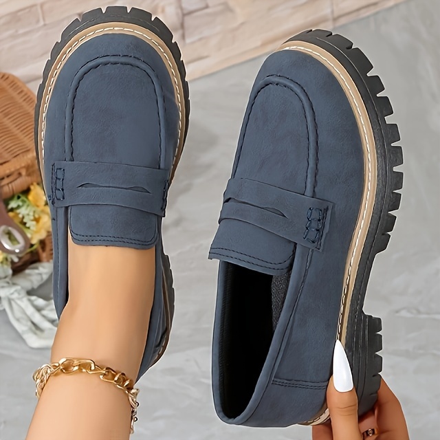 women s solid color platform loafers fashion preppy style details 12