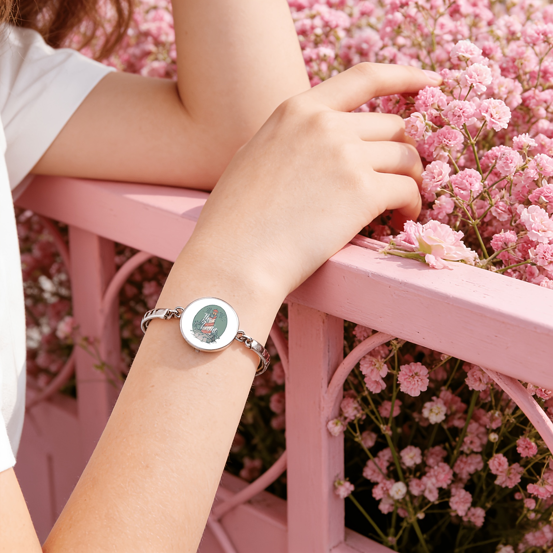 Adjustable Lighthouse Gemstone Inlaid Classic Bangle