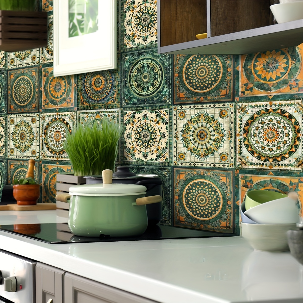 Image of 40pcs Bohemian Style Tile Stickers, Size 10×10cm. Suitable For Wall Decoration In Living Rooms, Kitchens, And Bedrooms. Are Vinyl-based Wall Decals For Home Wall Decor