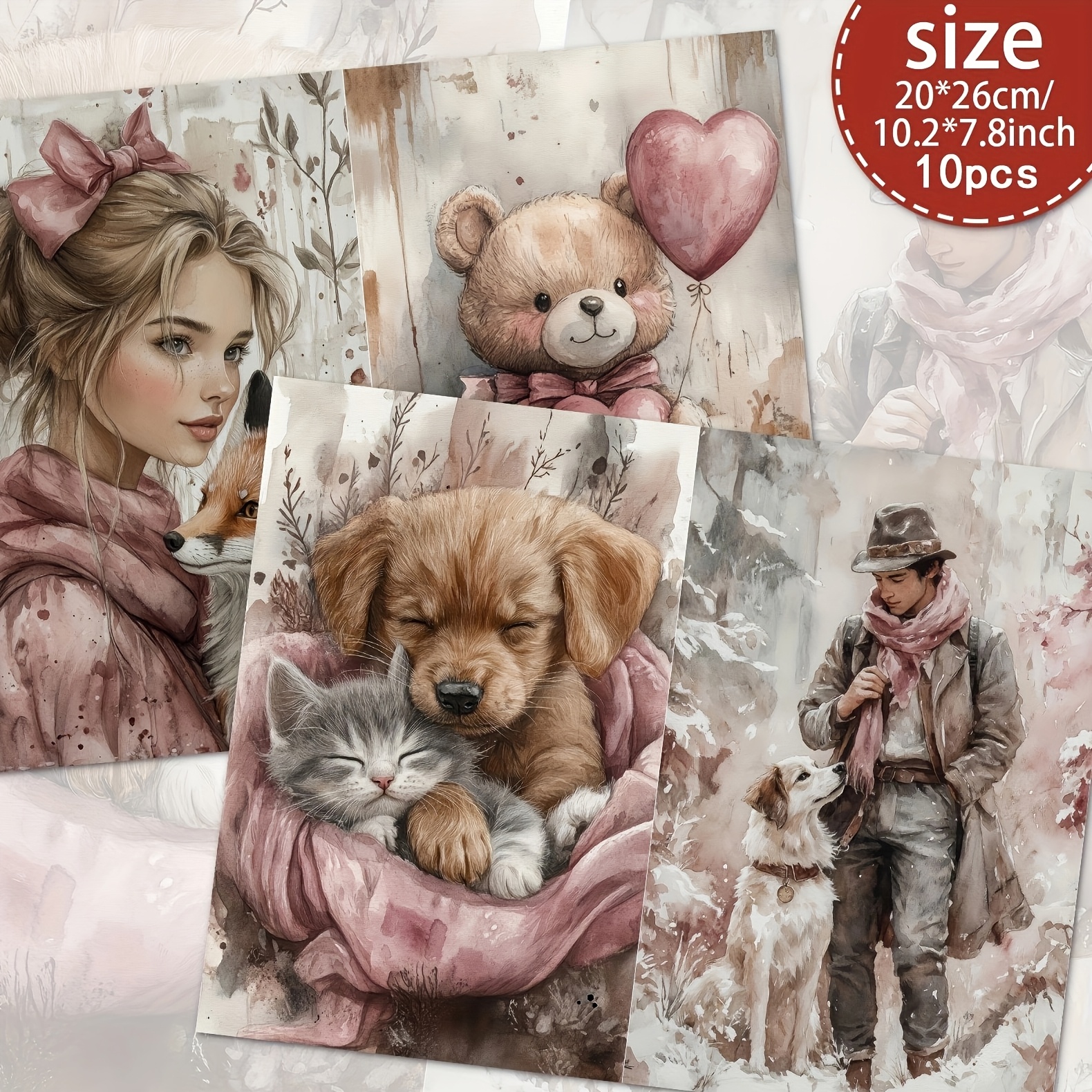 TEMU 10 Sheets A4 Vintage-inspired Scrapbooking Paper Set, Valentine's Day Junk Journal Paper, Handcrafted Junk Journal And Decorative Craft Paper,