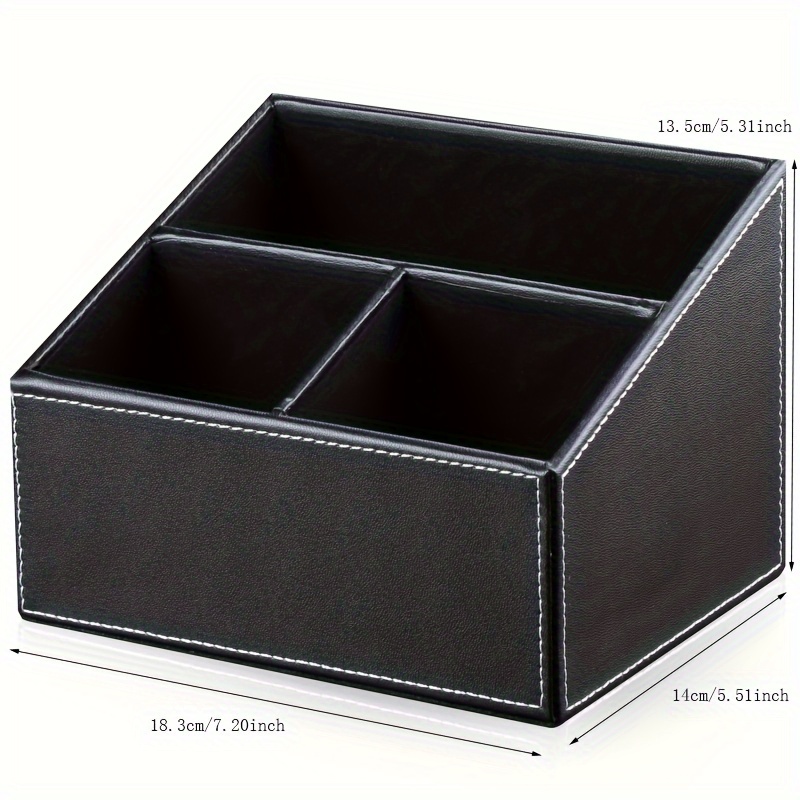 Ladstag Black Pu Leather Remote Control Organizer Box - 3-compartment Desktop Storage For Tv Remotes, Office Supplies & Accessories, Remote Control Holder