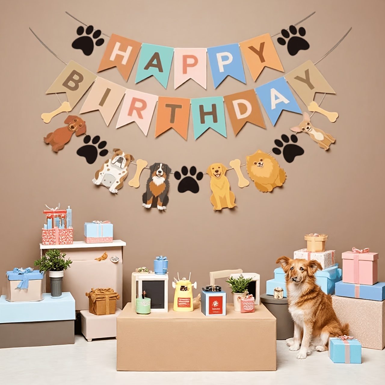 TEMU Ensemble de bannières et de décorations d'anniversaire pour chien, parfait pour la décoration de fête pour animaux de compagnie et les
