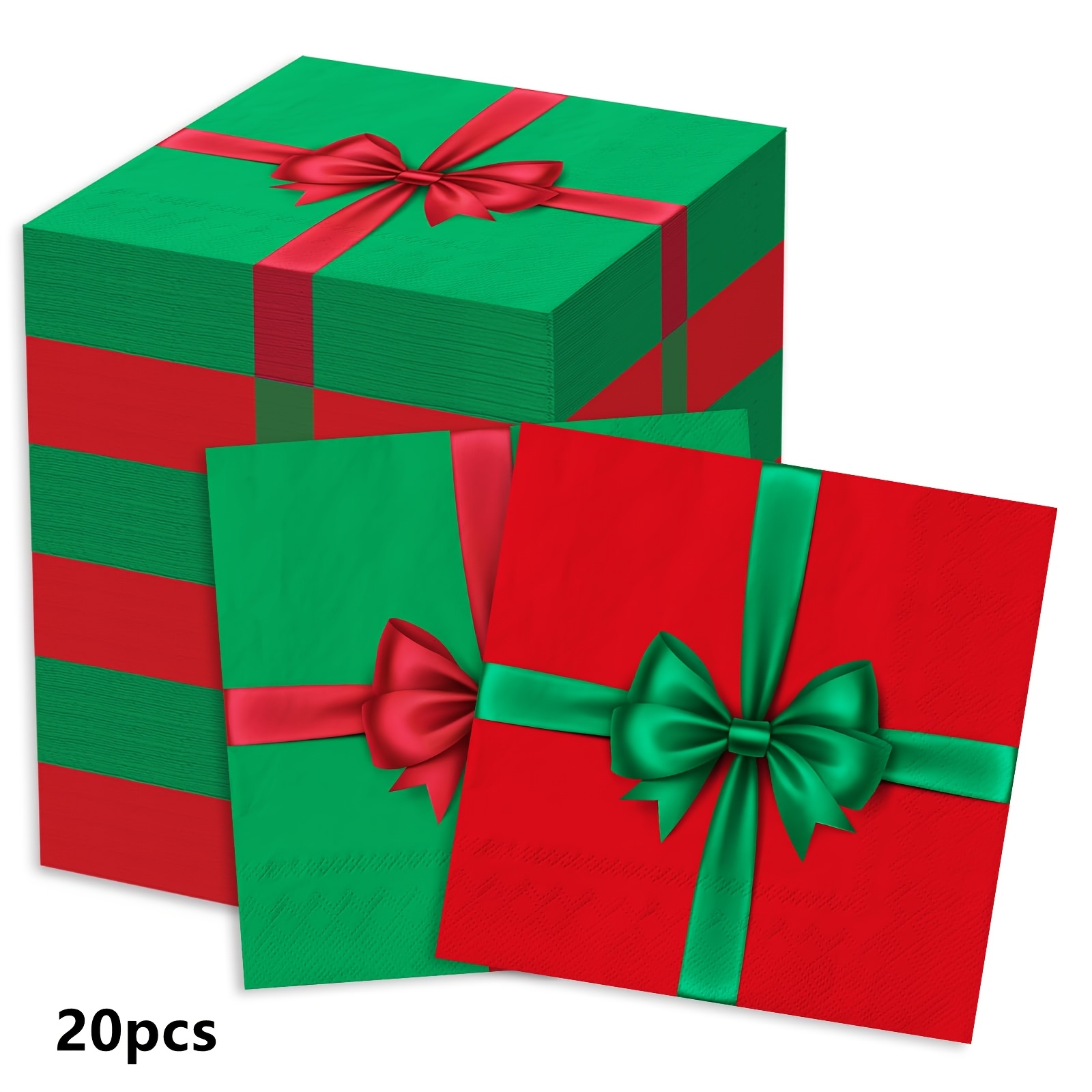 TEMU 20/40/60/100pcs Red & Knot Napkins Suitable For Christmas, Xmas Table Decorations, Bow-tied Paper Beverage Napkins For Holiday Dinner Parties,