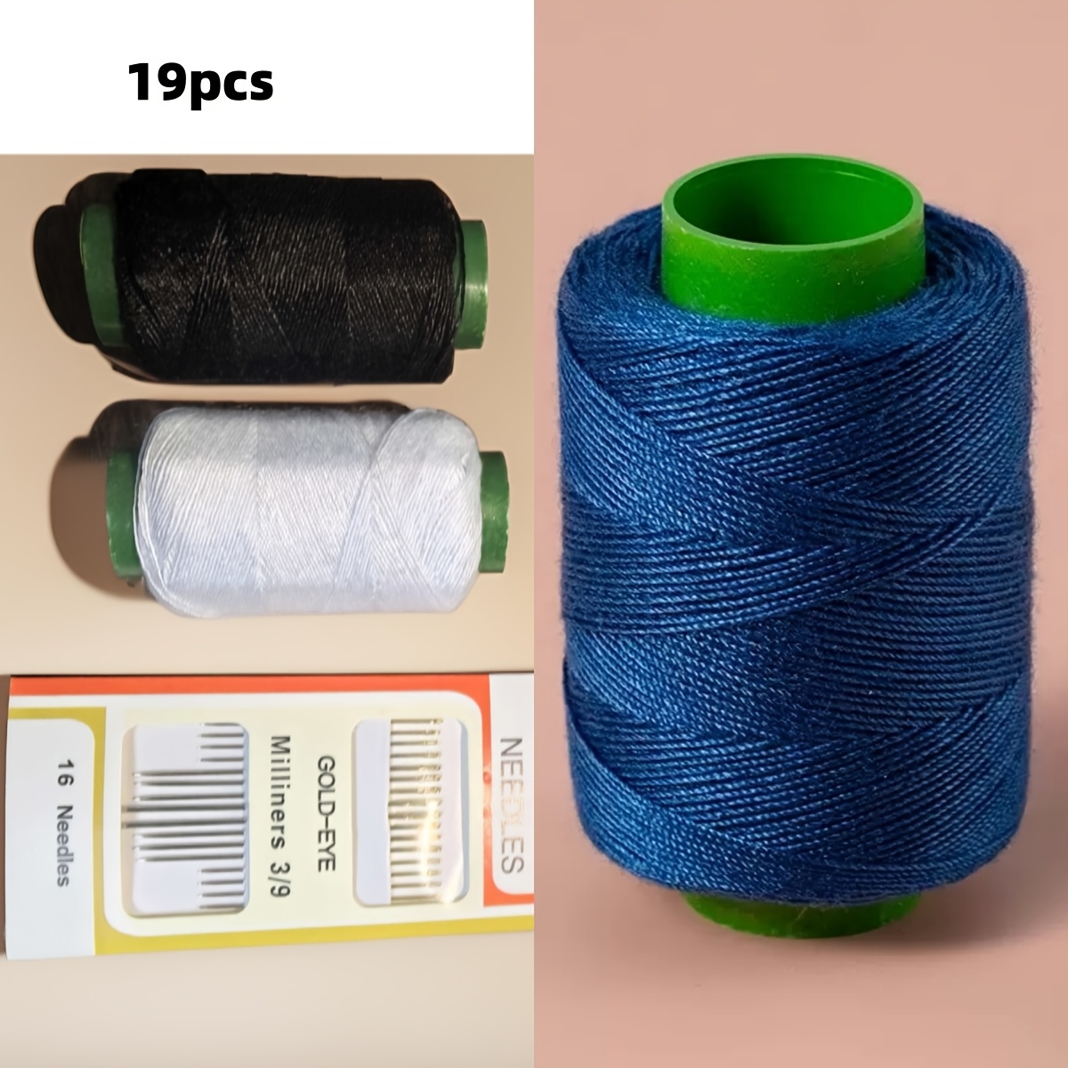 TEMU 16 Sewing Needles + 3 Heavy-duty Denim Threads, Designed For Clothing Sewing, Manual Sewing And Machine Sewing Are Suitable For Repairing Jeans,