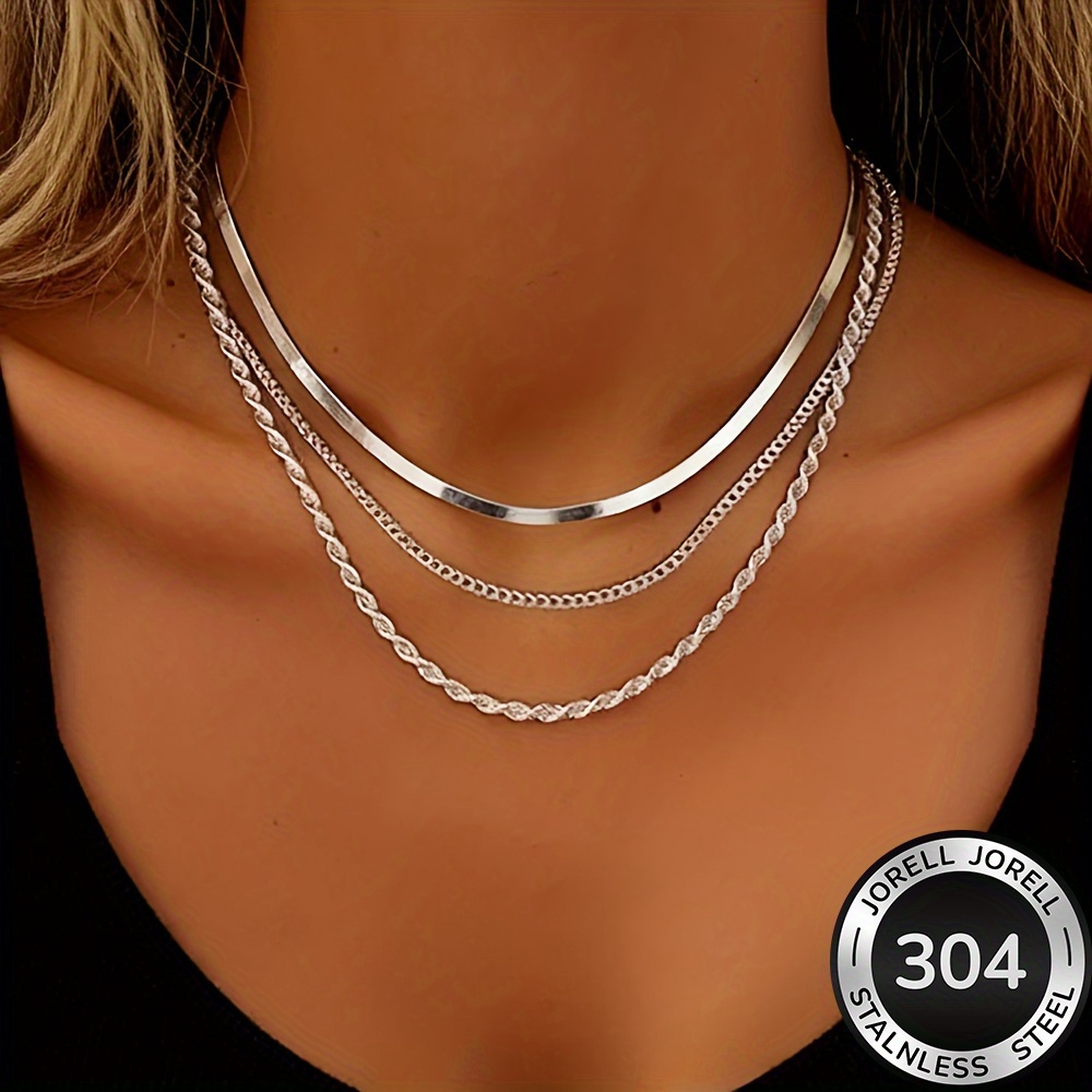 E-shop Hochwertige Edelstahl Goldene Schichtkette, Hypoallergen, Verblassungsresistent, Einfach Elegant, Modische Damenkette für den oder Partys,