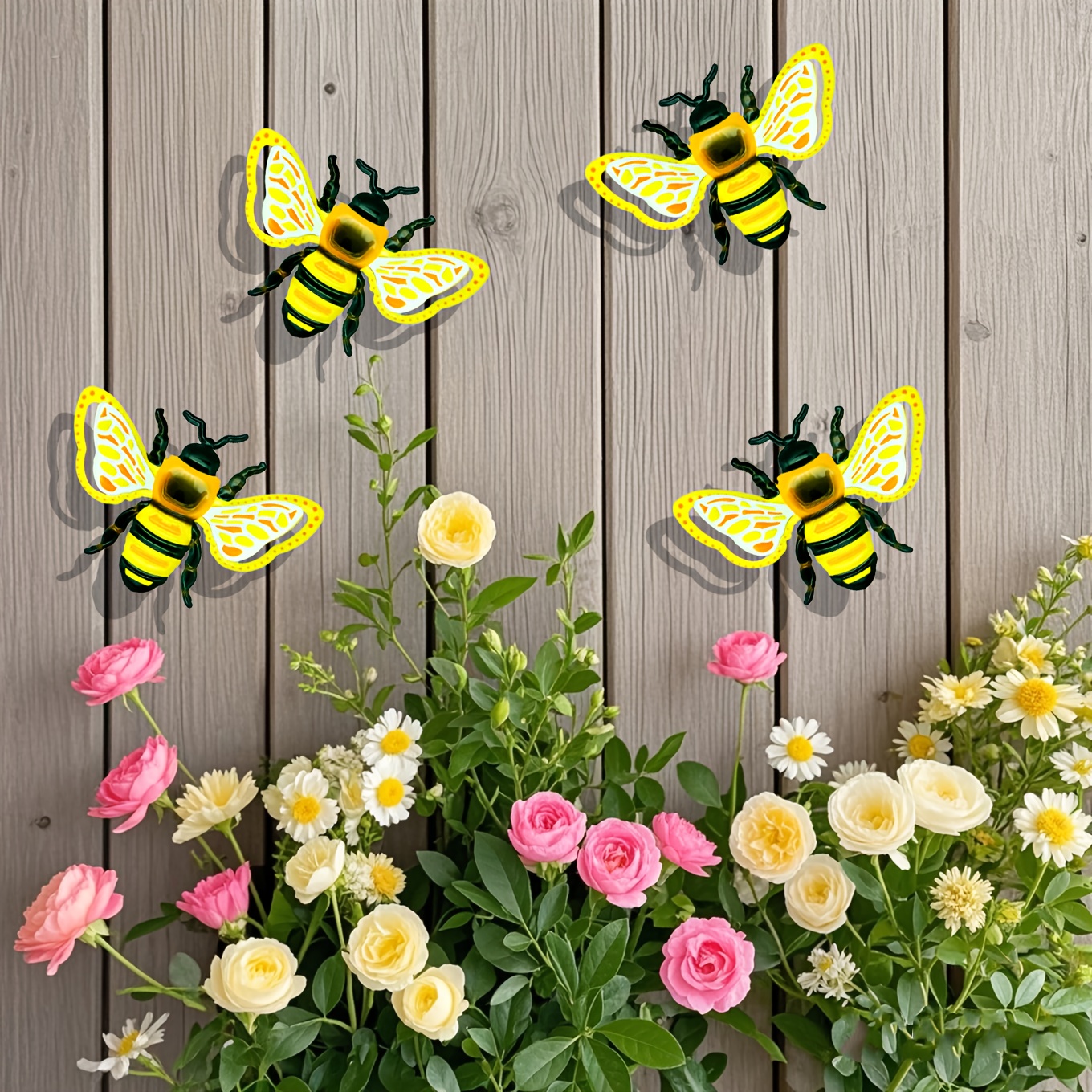 E-shop Set von 4 Metall-Bienen-Außendekorationen für Wände, geeignet für Gärten, Höfe, Wohnzimmer, Schlafzimmer, Terrassen und Balkone - Keine