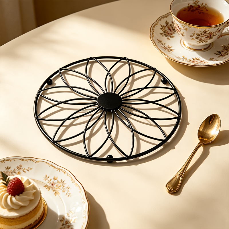 TEMU A Lacquered Round Heat-resistant Mat For Hot Dishes - Decorative Hollow , Heat-resistant Pot Mat, Non-slip Metal Coaster, Suitable For Dining