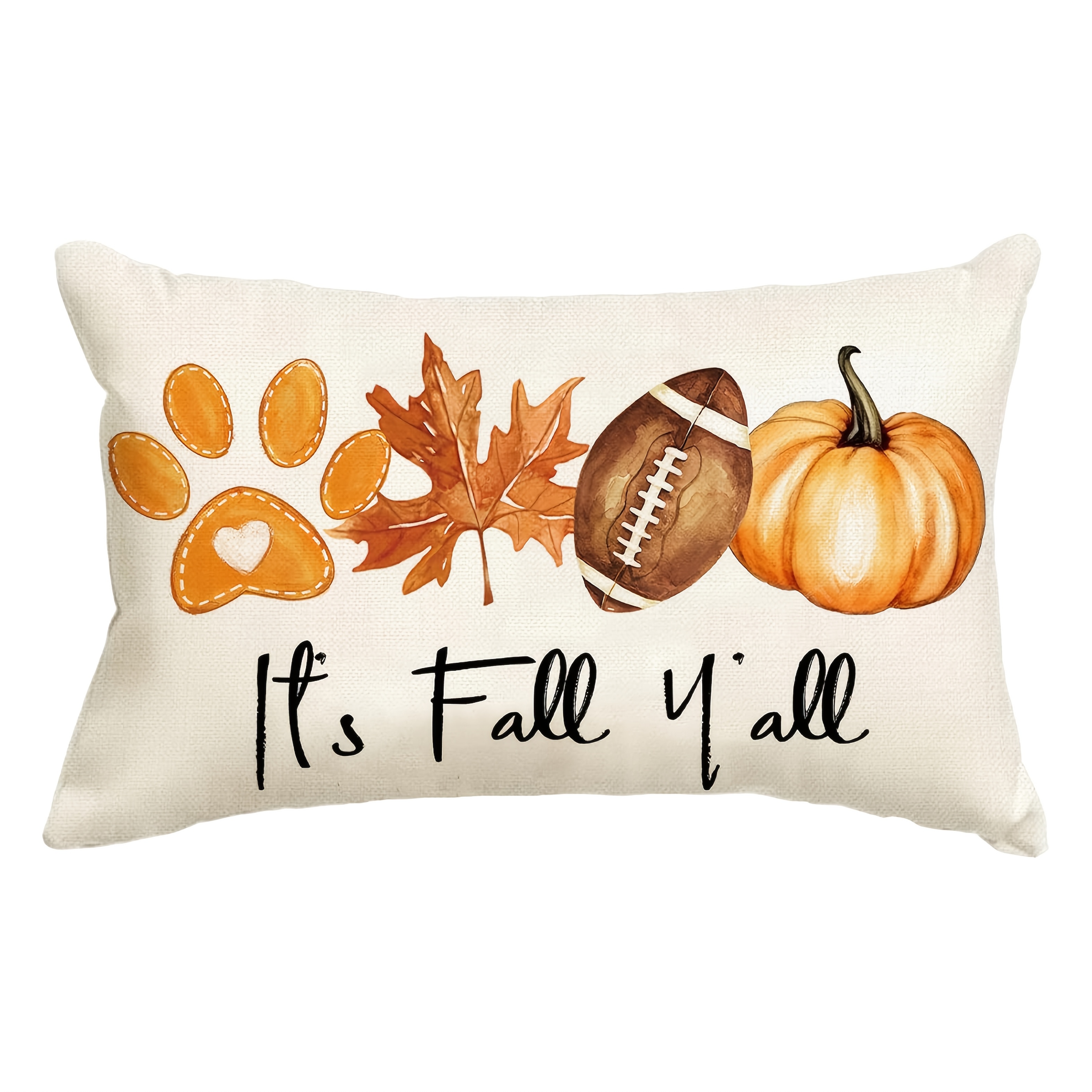 TEMU 1pc Fall Football Pumpkin Maple Lumbar Pillow Cover - Retro Autumn Zippered Suitable For Sofa Couch Bed Indoor/outdoor Decor, Machine Washable