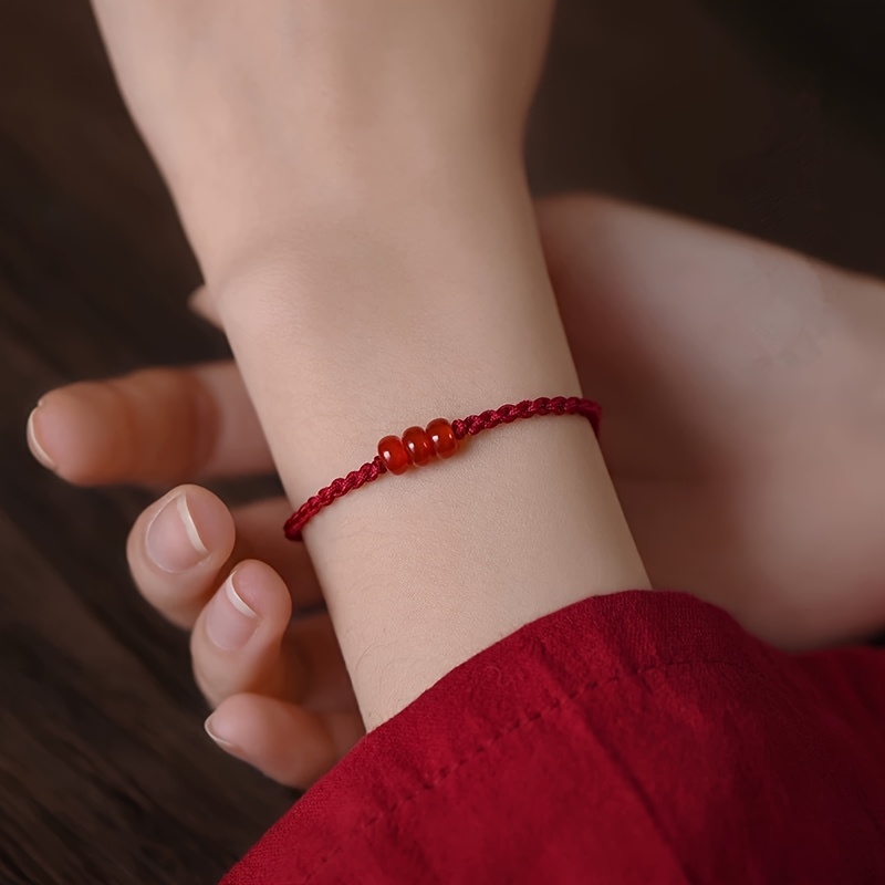 Lucky Year Red String Bracelet with Red Agate, Handmade