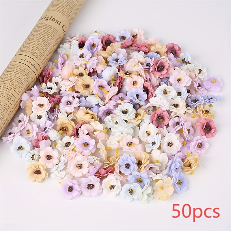 Image of 50pcs 3cm Mini Jasmine Flower Daisy Decorative Flower Artificial Silkyy Flowers Party Wedding Decorations Home Wall Decor Sewing Additions