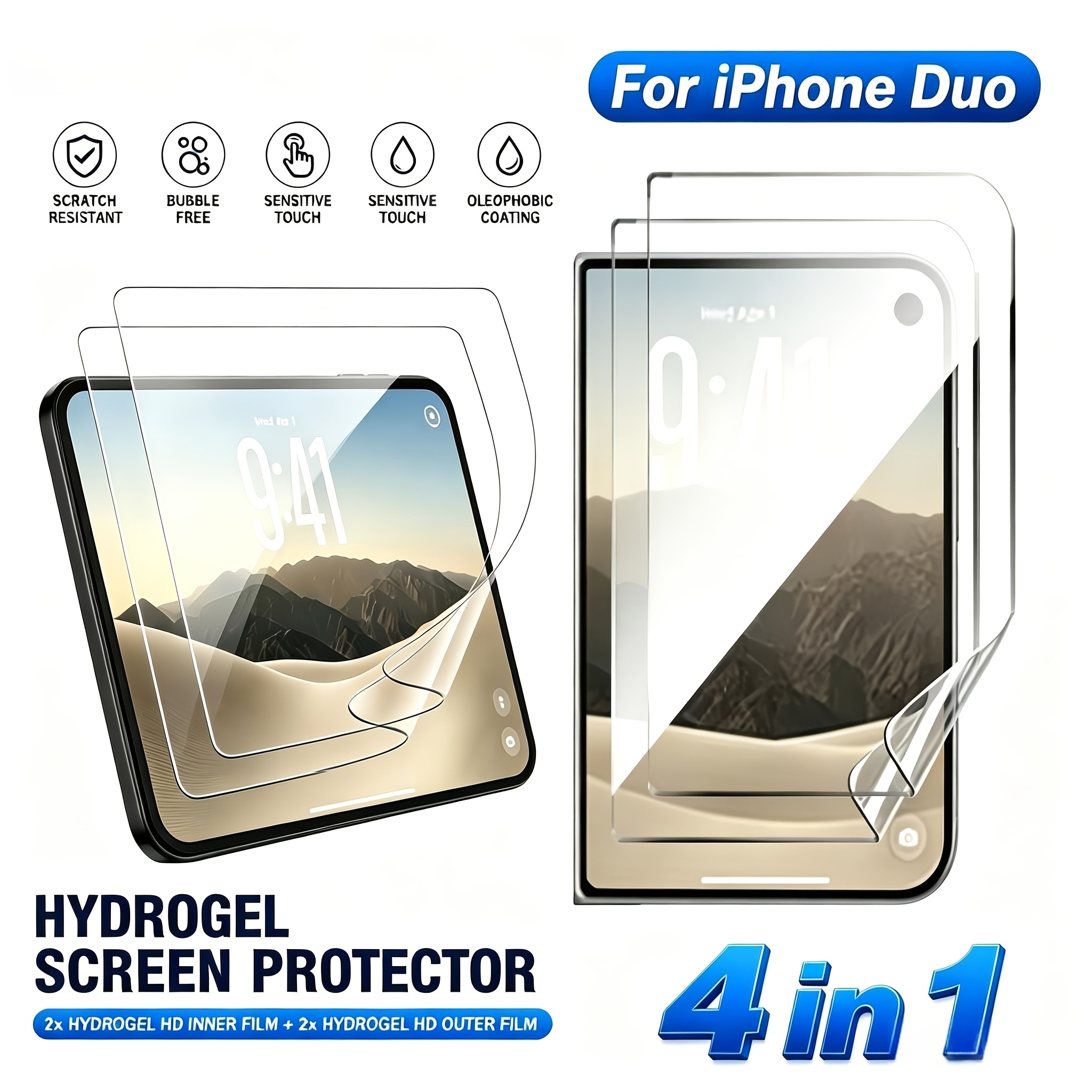 TEMU 4-in-1 2pcs Hydrogel Film And 2pcs Outer Screen Hydrogel Film Compatible With For Iphone Duo, 180° Foldable, Case Friendly, Soft Tpu Screen