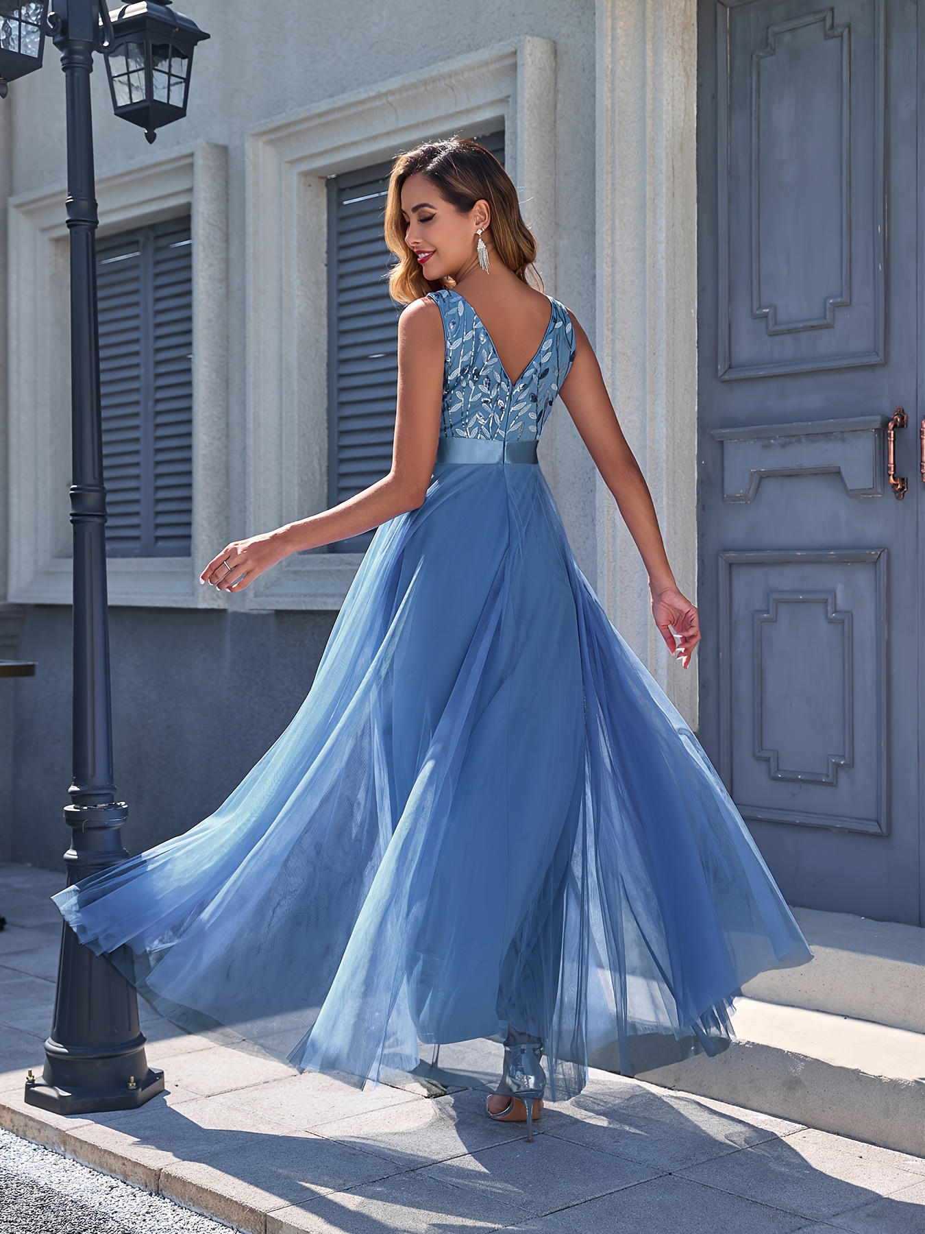 vestido largo sin diseño bordado cuello Temu