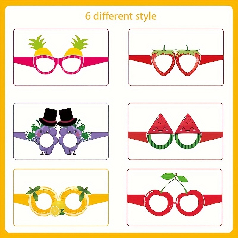 6/12pcs Fruit Paper Glasses, Party Glasses Hawaiian Glasses Paper Glasses  Frame Tropical Fancy Dress Props Photo Booth Props for Summer