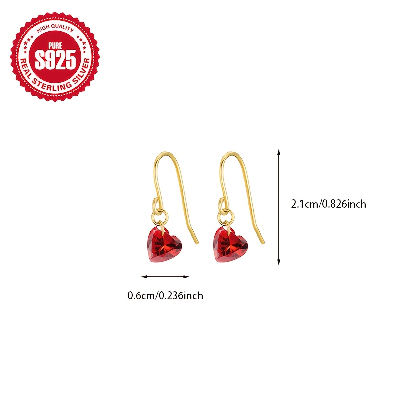 Women's 925 Silver Heart Ear Hooks with Zirconia Accents, Valentine's Gift