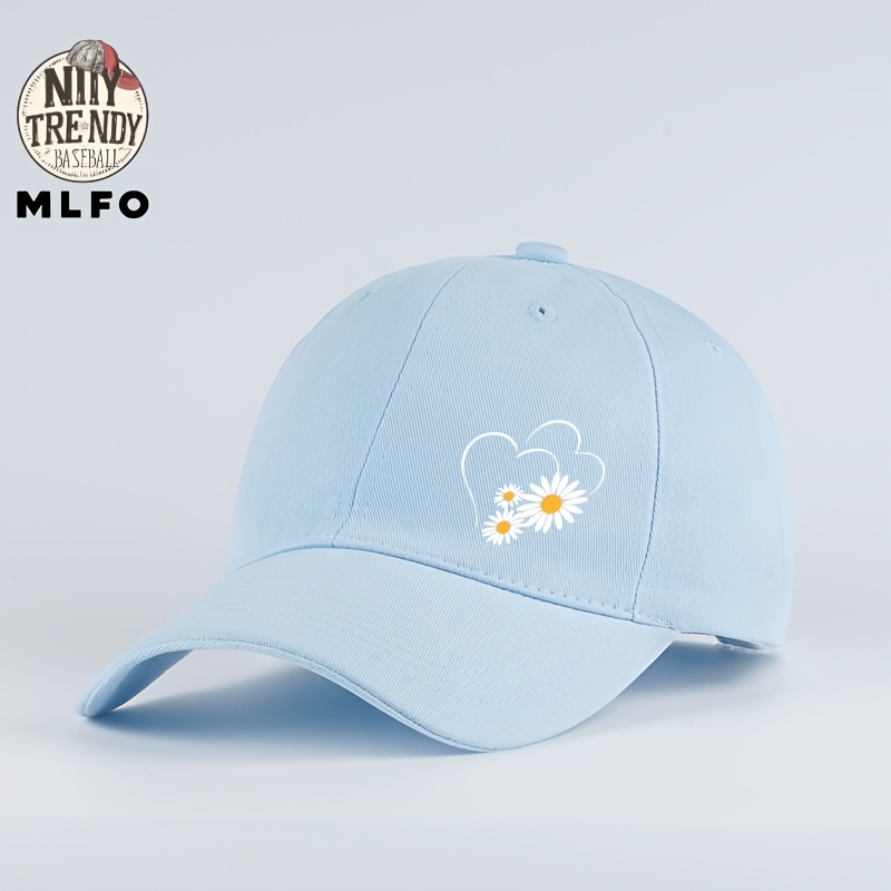 E-shop MLFO verstellbare Baseballkappe mit Gänseblümchen- & Doppelherz-Aufdruck – Leichte, atmungsaktive Mütze mit gebogenem Schirm, geeignet für