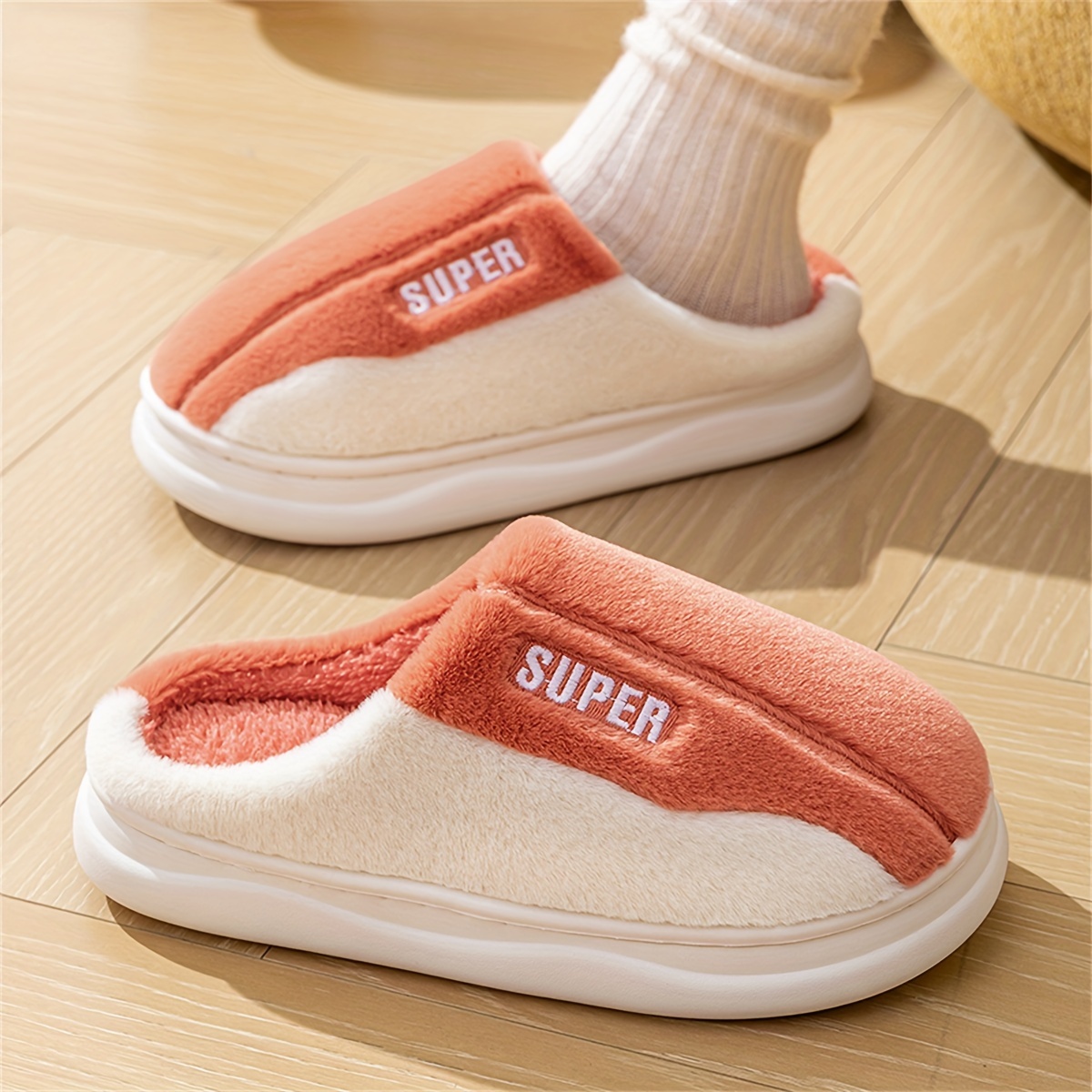 Cute High-Quality Plush Winter Slippers, Comfortable Warm Flat Fluffy Shoes, Cozy Home Bedroom Slippers, Soft Sole Plush Slippers, Women's Indoor Slippers, Women Shoes