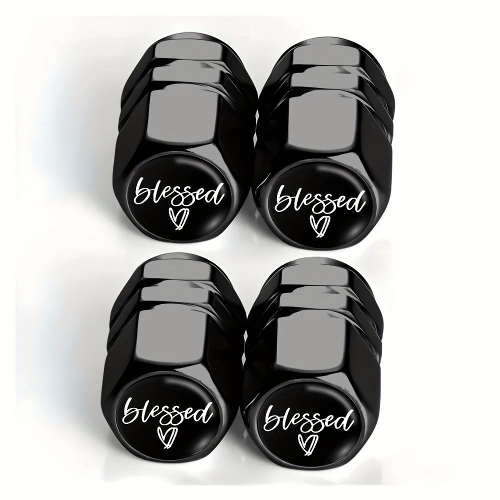 TEMU Set Of 4 Black Heart Jewelry Pendant Tire Valve Caps - Suitable For Cars, Trucks, Suvs, And Motorcycles, Made From Durable Aluminum Alloy, Chic