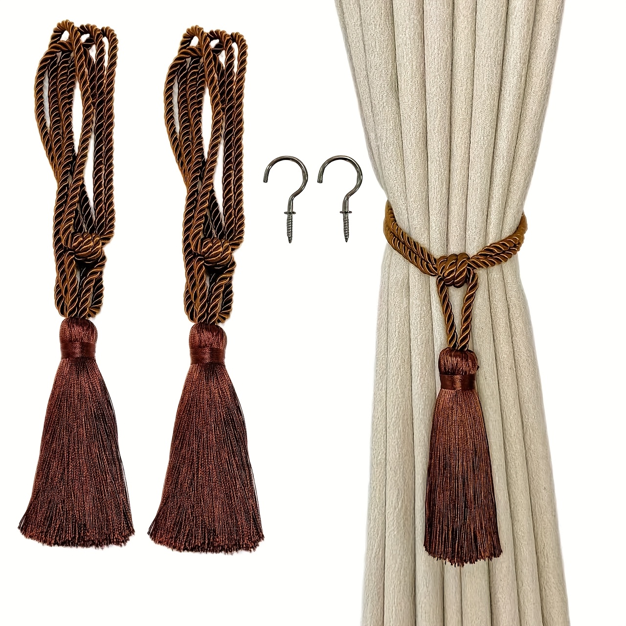 TEMU Attache de Rideau à Pompons Dorés Style Luxe, Cordon Décoratif pour Fenêtre, Nœud Vintage pour Rideaux