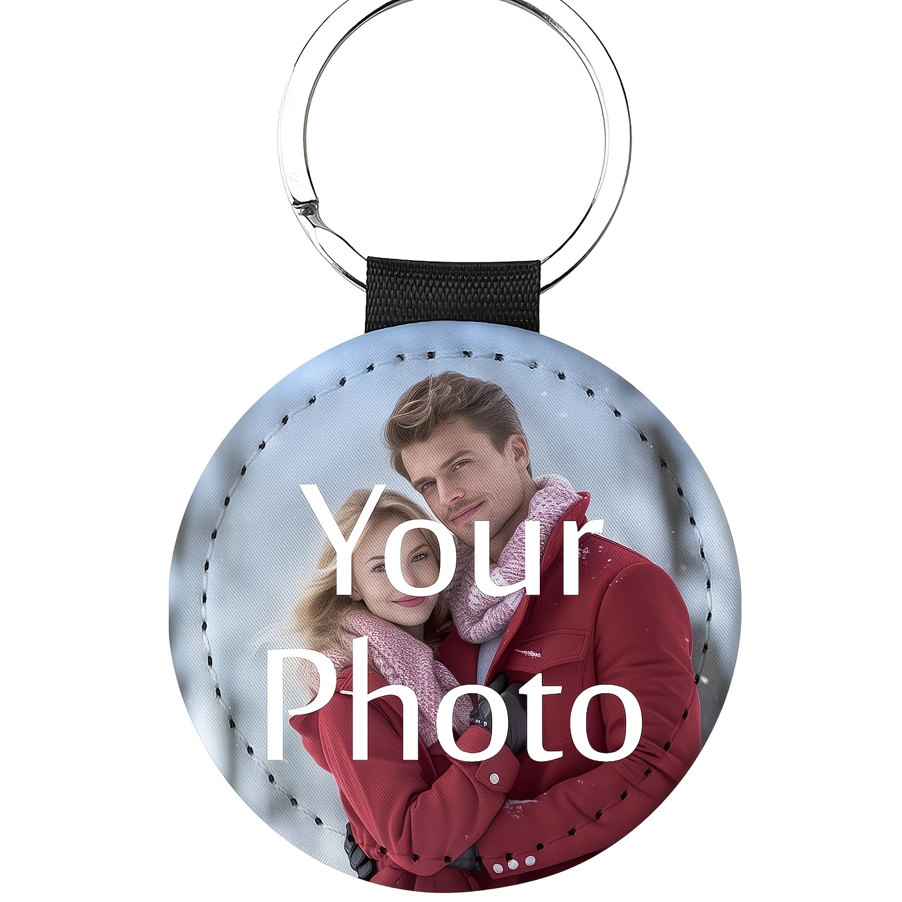 TEMU Lot de 5 porte-clés personnalisés par transfert thermique avec photo - Téléchargez vos propres photos, Matériau en cuir PU durable,