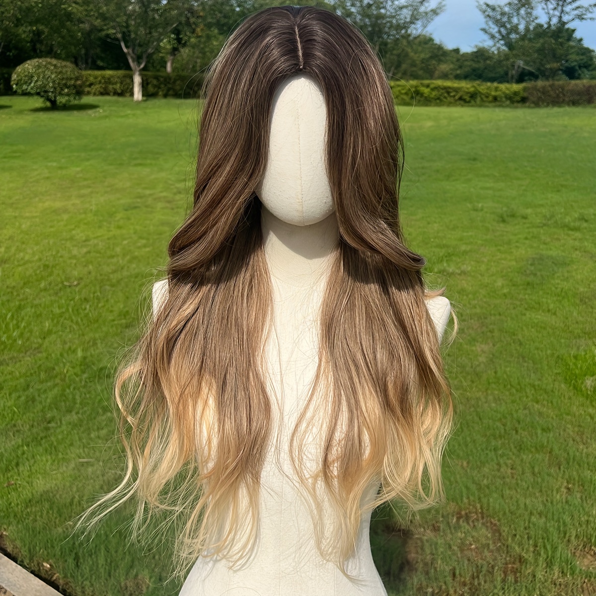 TEMU Fashion Gradient Black To Gray Wig With Long Curly Hair-heat-resistant Synthetic Fiber For Ladies, With Bangs, Suitable For And Role-playing.