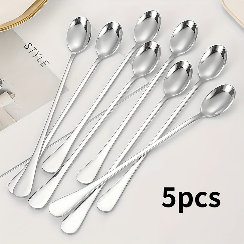 TEMU 5pcs Stainless Steel Spoon Set - Iced Tea, Coffee And Ice Cream - Dishwasher Washable Kitchen Utensils