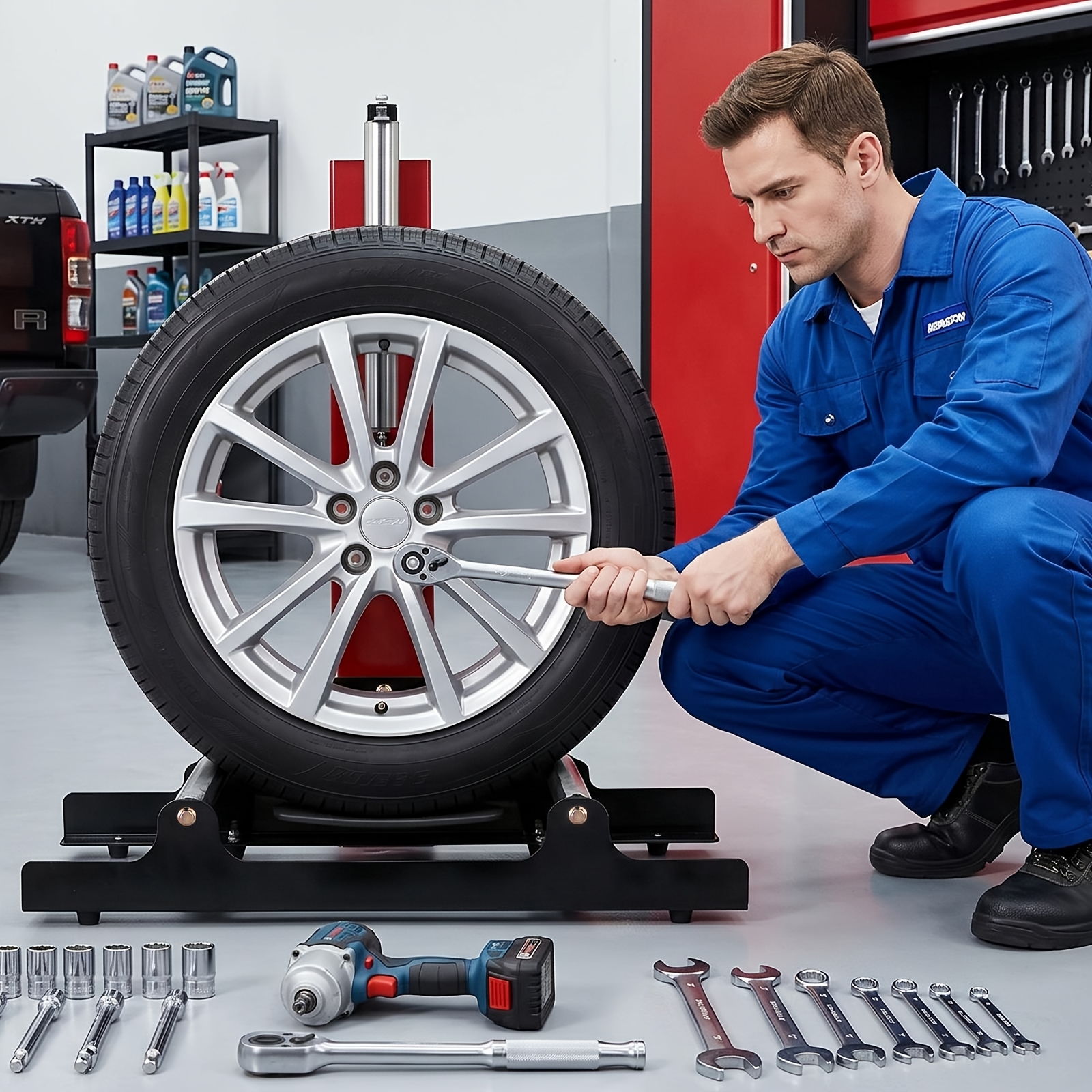 110.2lbs Capacity Wheel Detailing Stand, 360 Rolling Heavy Duty Steel Tire Cleaning Rack For 9-39in Tire Shine Application Ceramic Coating Car Wash Tool