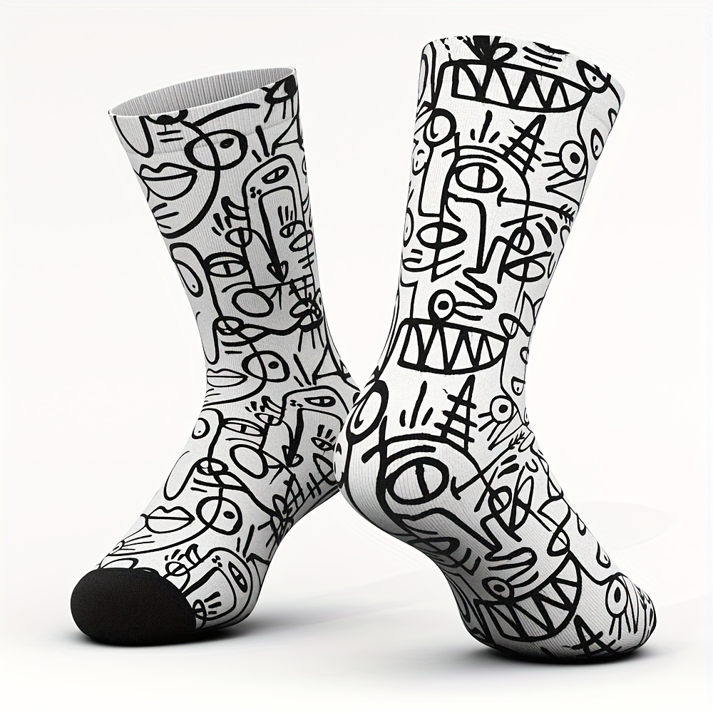 

Coco&vivi Novelty Graffiti Socks - Breathable Bamboo Fiber, Comfortable & Fun Wear, 3d Digital Heat Transfer, , Abstract Lines, Monster