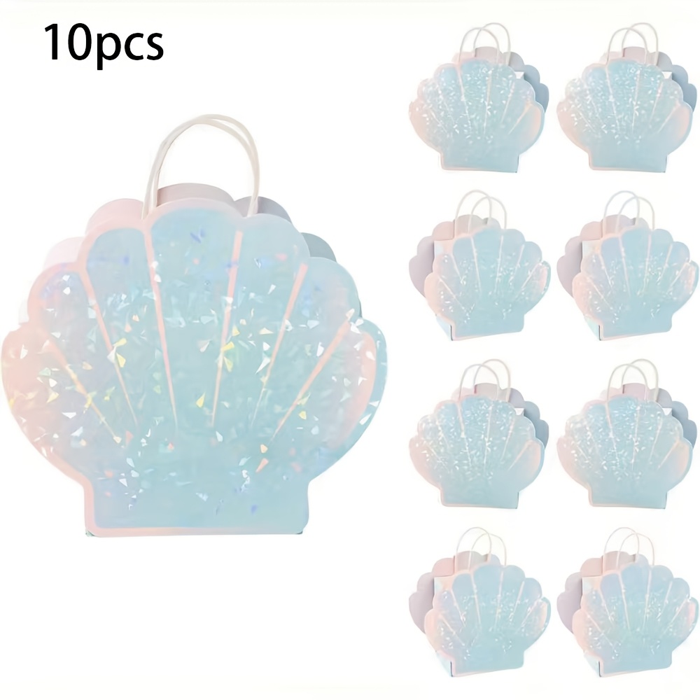5pcs/10pcs,seashell Party Favor Bag For Mermaid Birthday Decorations And Under The Sea Theme Party Summer Ocean Party Celebration Gift Bag Goodie Treat Bags Party Supplies, Christmas, Halloween