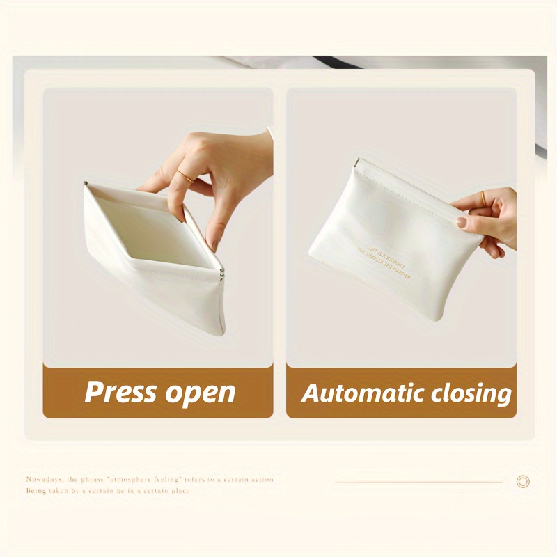 1pc Automatic Closure Portable Organizer Pouch - Premium Synthetic Leather Travel Case for Lipstick, Earphones, Cables & Keys - Lightweight Compact Design in Caramel/Milk White/Black, Pouch Bag, Everyday Convenience, Sophisticated Accessory, Quality Craftsmanship