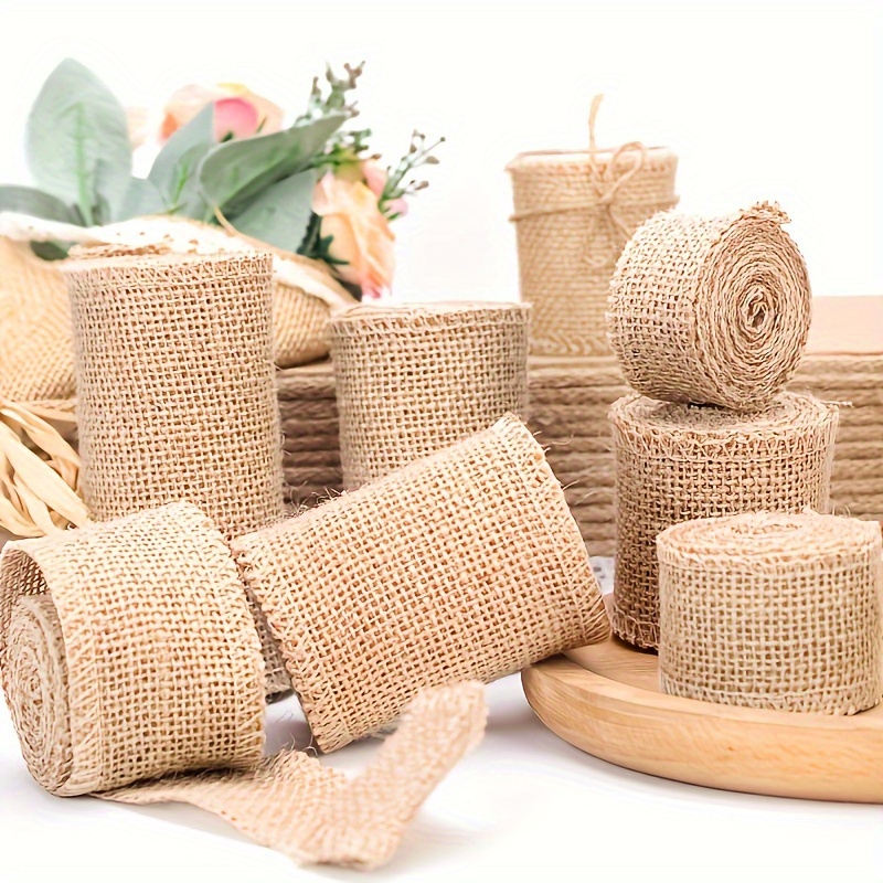 

1 Roll-multi-size Linen Roll Woven Jute Thickened Fabric Sash Edge Pure Color Linen Strip Diy Handmade Material Sash Christmas Wedding Festive Decorations Craft Lace Sash Roll Pure Color Ribbon