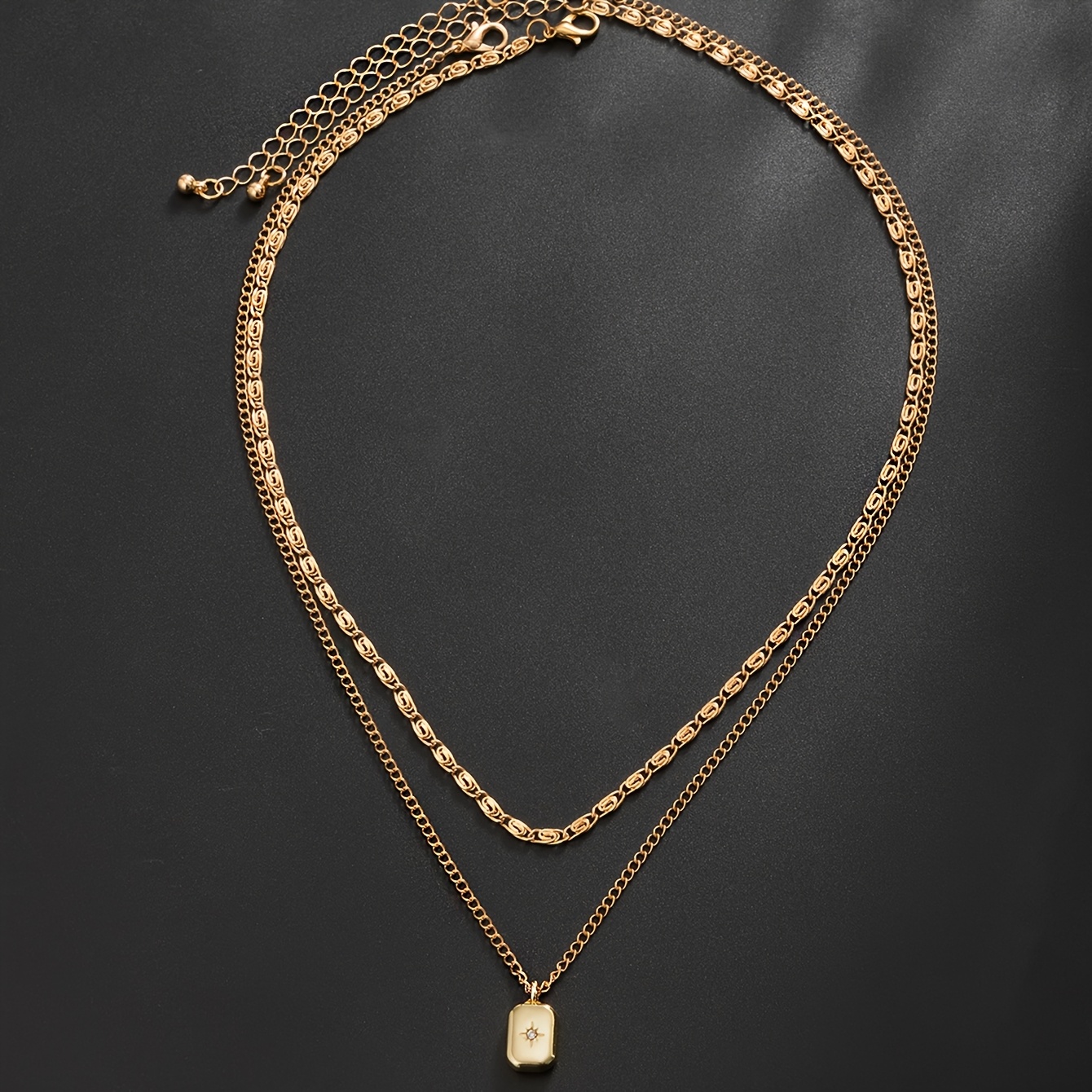 TEMU Juego de 2 collares con colgante geométrico minimalista de moda, collar de cadena tipo clip de papel, adecuado para uso diario en
